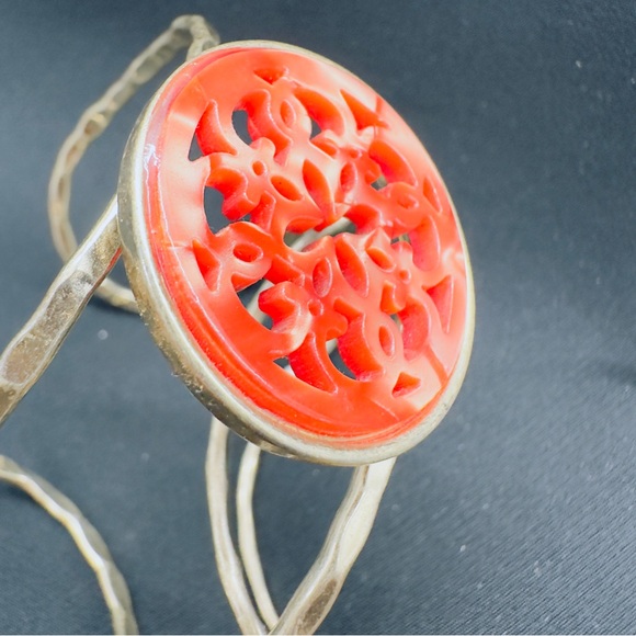 Two Orange Resin & Gold Trimmed Cuff Bracelets - Picture 2 of 6
